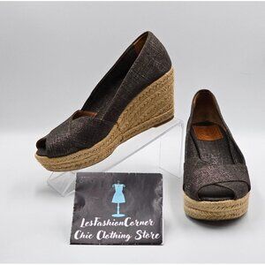 Tory Burch Women's Metallic Pewter Gray Filipa Espadrille Wedge Sz 8B  2941